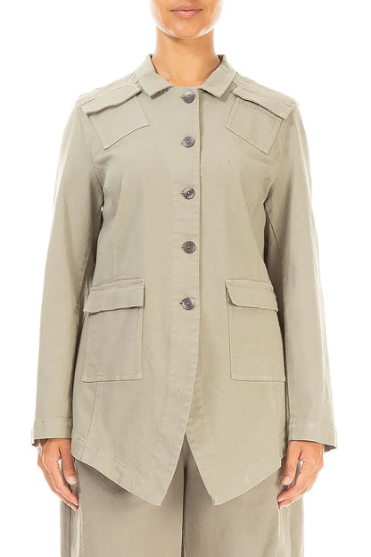 Pointed Hem Olive Grey Denim Cotton Jacket
