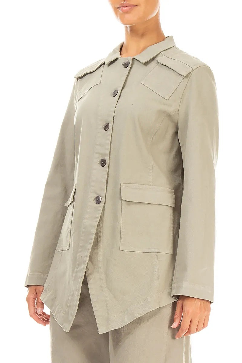 Pointed Hem Olive Grey Denim Cotton Jacket