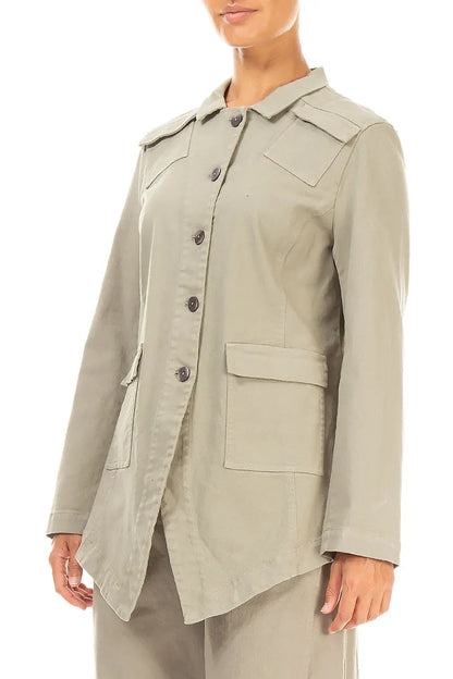 Pointed Hem Olive Grey Denim Cotton Jacket