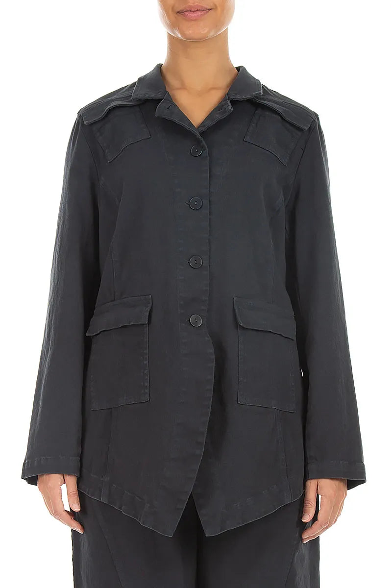 Pointed Hem Slate Denim Cotton Jacket 1