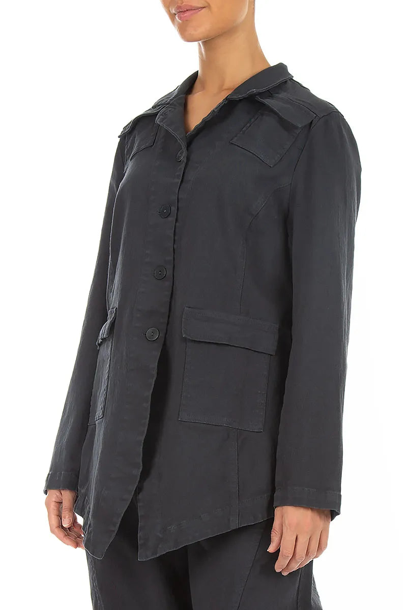 Pointed Hem Slate Denim Cotton Jacket 3
