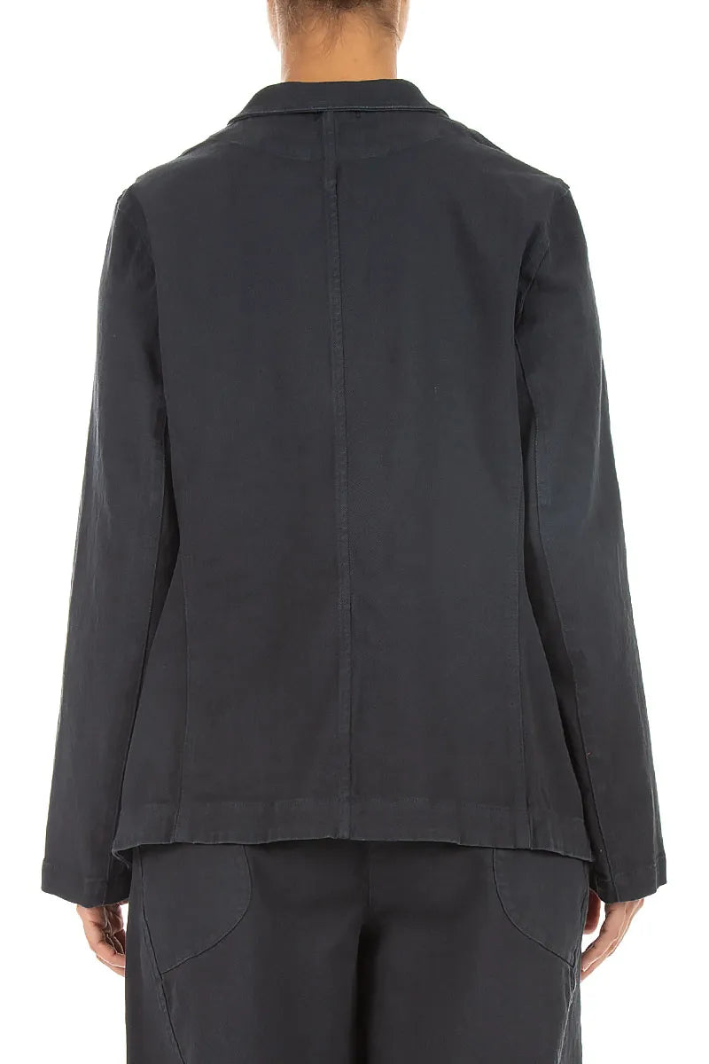 Pointed Hem Slate Denim Cotton Jacket 2