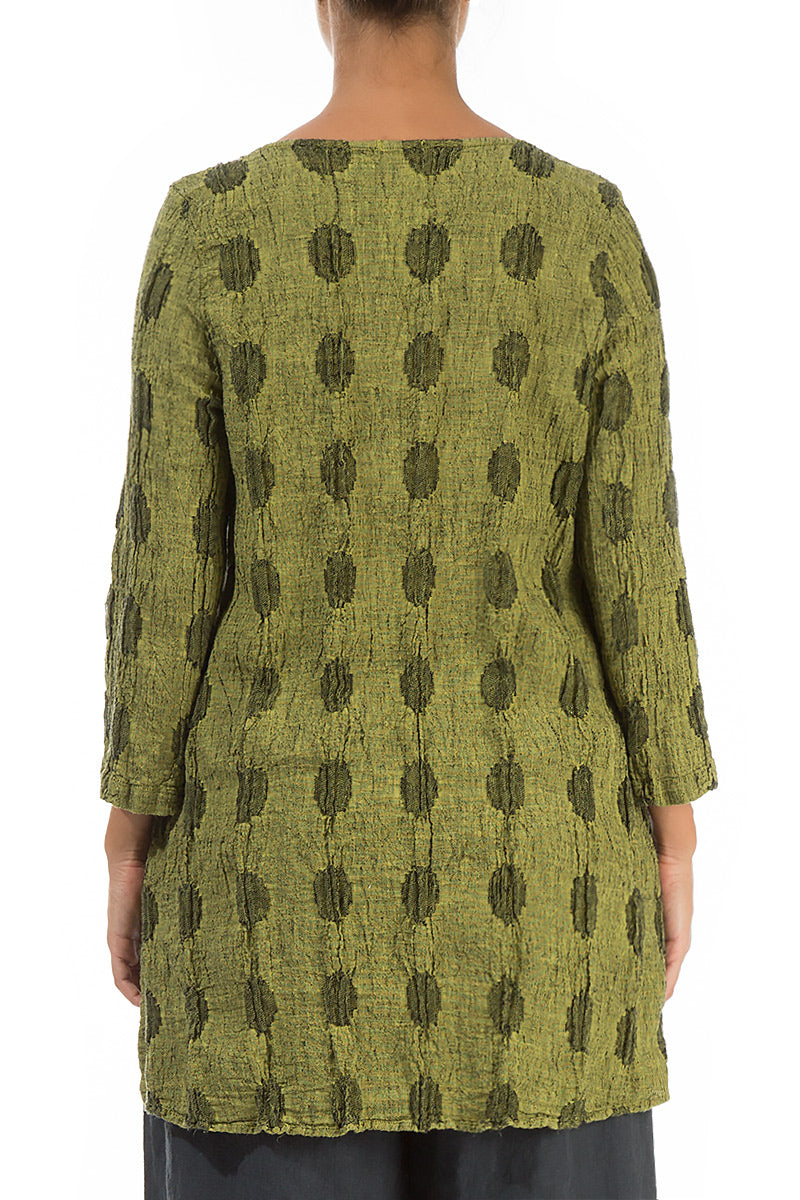 Pointed Hem Textured Bubbles Cyber Lime Linen Blouse