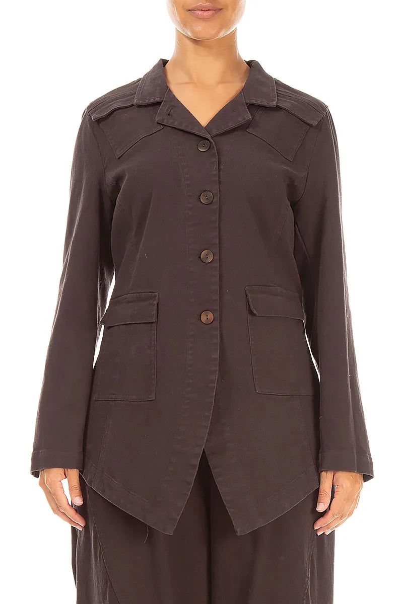 Pointed Hem Truffle Brown Denim Cotton Jacket 1