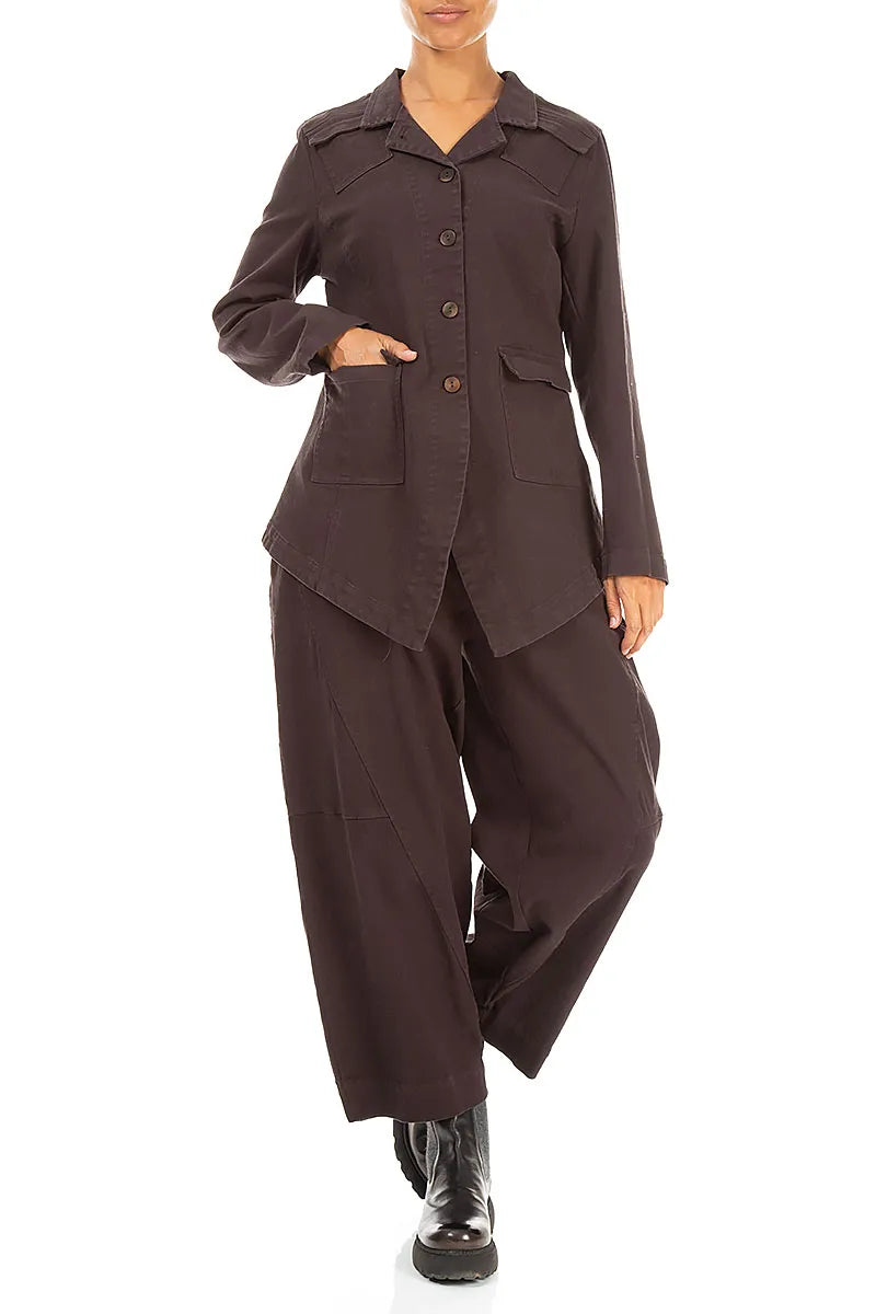 Pointed Hem Truffle Brown Denim Cotton Jacket