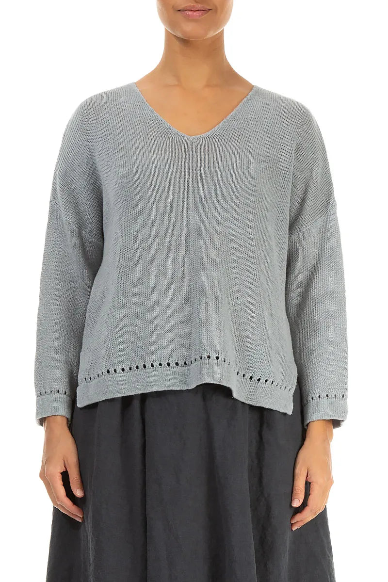 Pointelle Hem Grey Linen Jumper