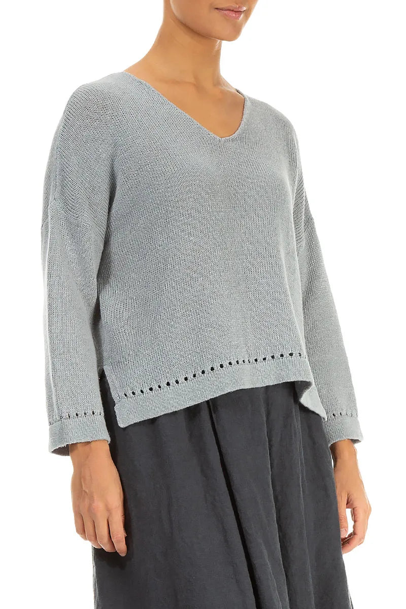 Pointelle Hem Grey Linen Jumper