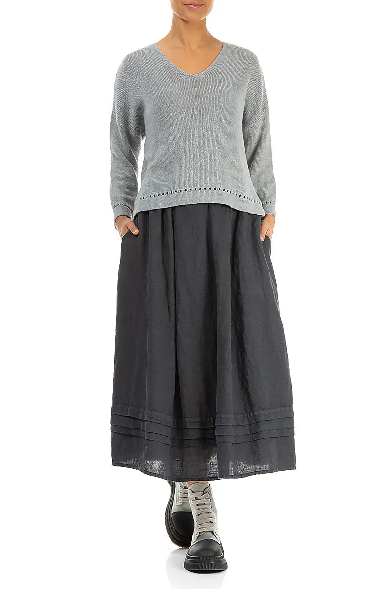 Pointelle Hem Grey Linen Jumper