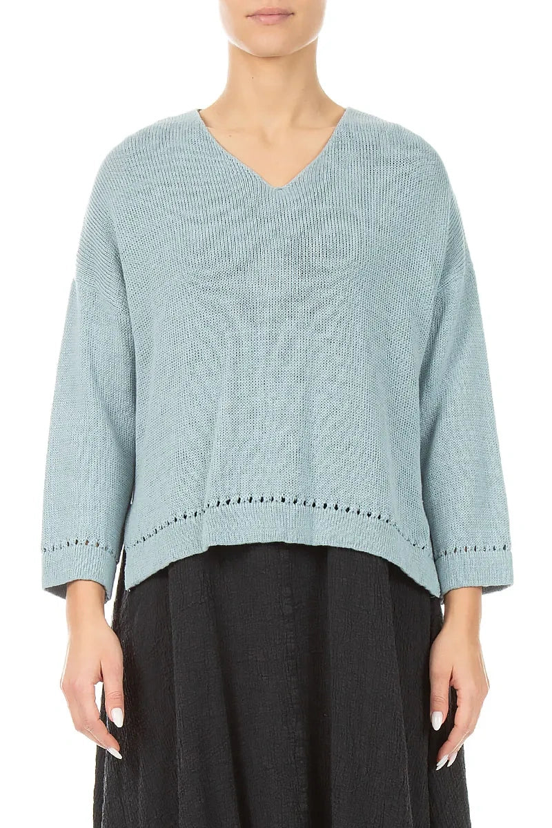 Pointelle Hem Sky Blue Linen Jumper 1
