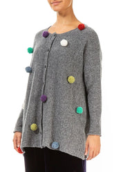 Pom-Pom Grey Wool Cardigan 4