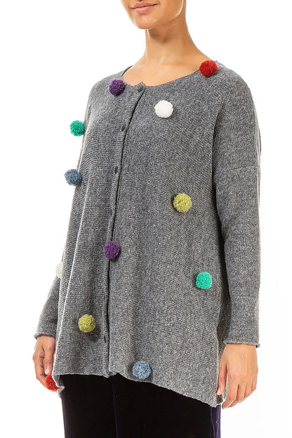Pom-Pom Grey Wool Cardigan 4