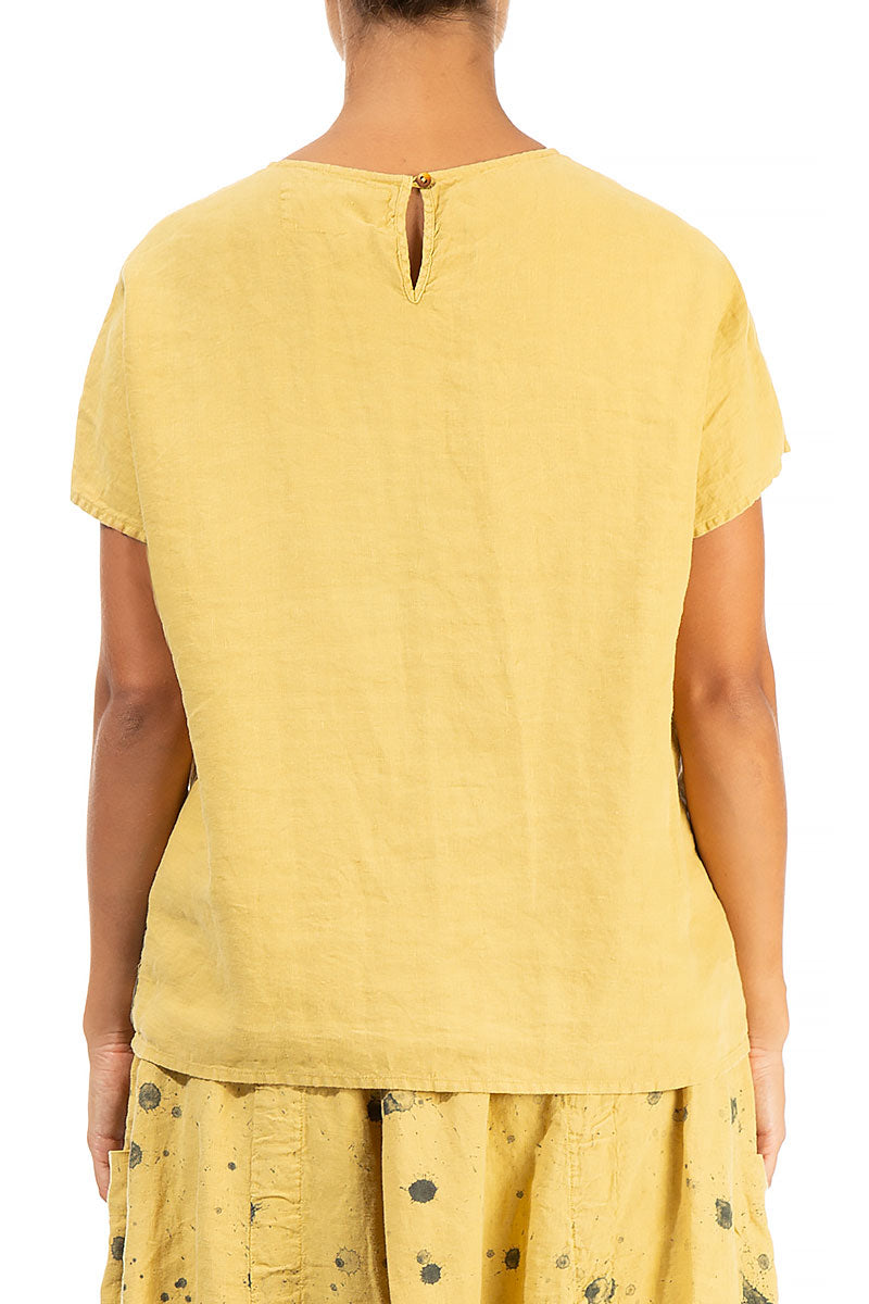 Printed Single Pocket Yellow Linen Blouse