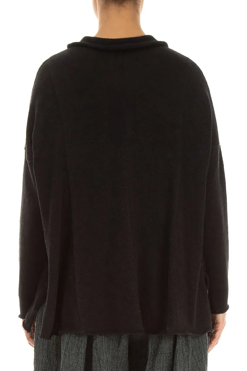 Raw Collar Black Linen Cardigan 2