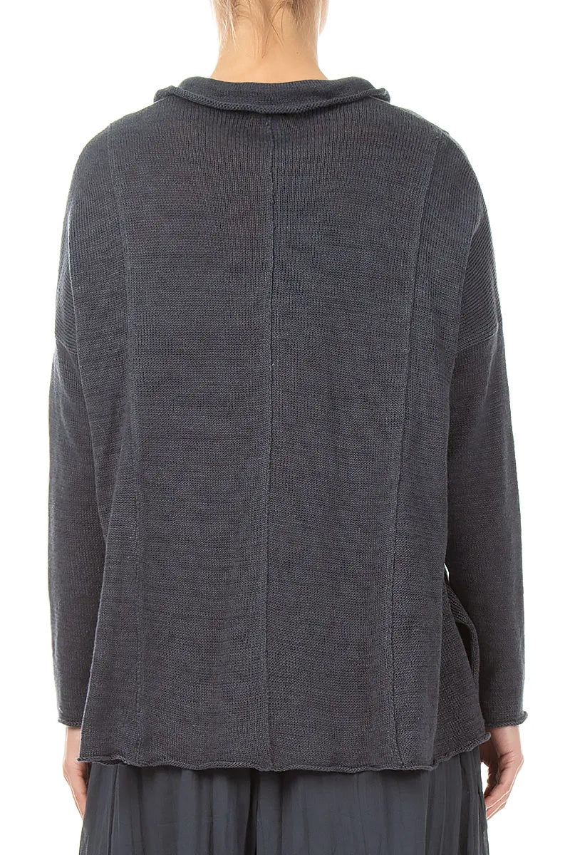 Raw Collar Graphite Linen Cardigan 2
