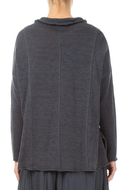Raw Collar Graphite Linen Cardigan 2