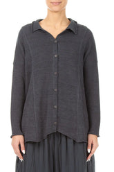 Raw Collar Graphite Linen Cardigan 1