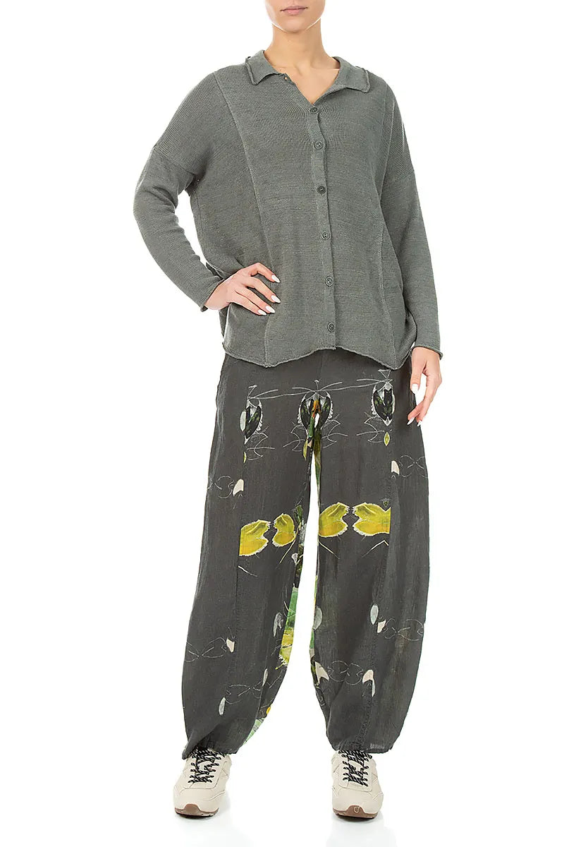 Gilet en lin Raw Collar gris sauge