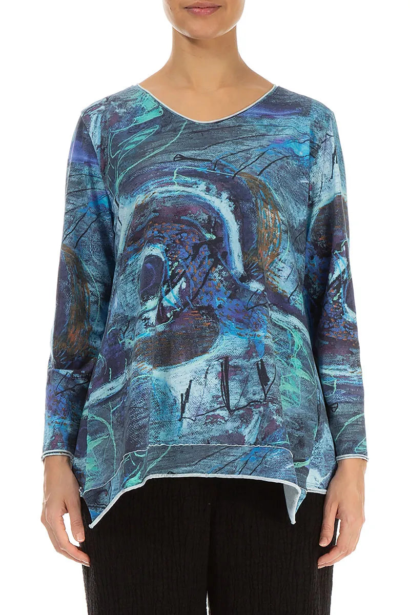 Raw Edge Blue Reverie Cotton Blouse 1