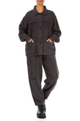 Raw Edge Pockets Graphite Heavy Linen Trousers 4