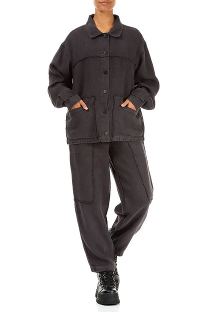 Raw Edge Pockets Graphite Heavy Linen Trousers 4