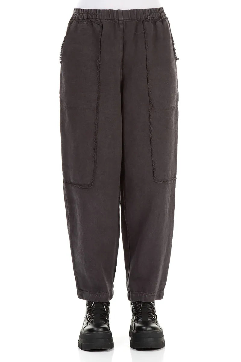 Raw Edge Pockets Graphite Heavy Linen Trousers 1