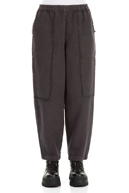 Raw Edge Pockets Graphite Heavy Linen Trousers 1