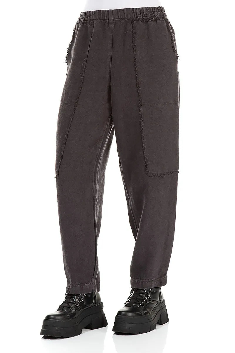 Raw Edge Pockets Graphite Heavy Linen Trousers 3