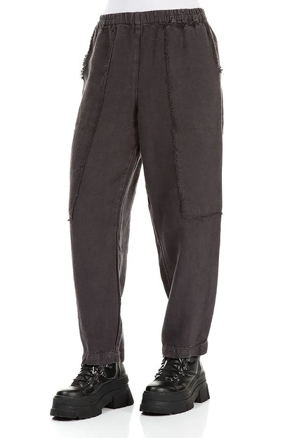 Raw Edge Pockets Graphite Heavy Linen Trousers 3