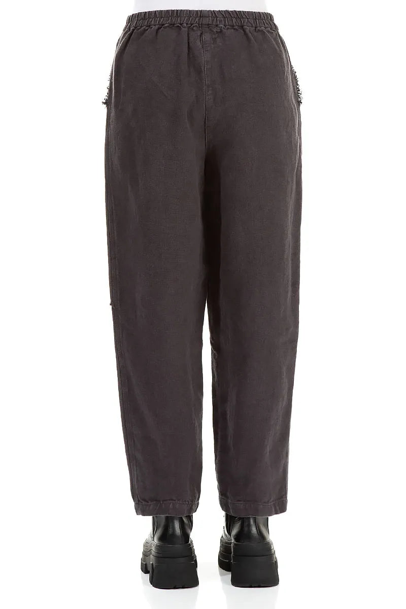 Raw Edge Pockets Graphite Heavy Linen Trousers 2