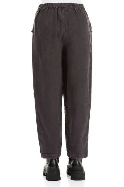 Raw Edge Pockets Graphite Heavy Linen Trousers 2
