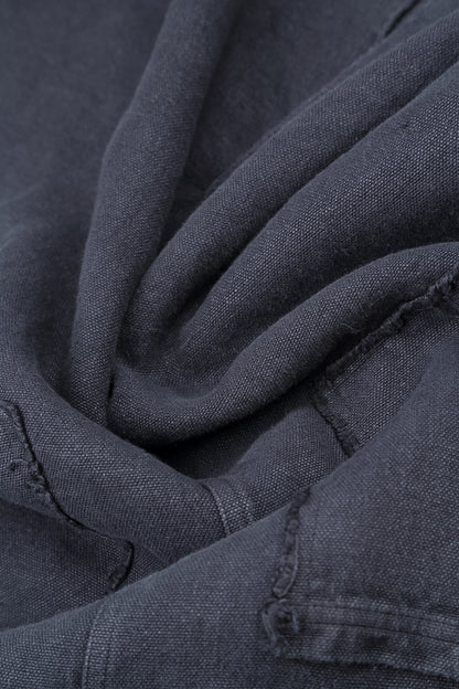 Raw Edge Pockets Slate Blue Heavy Linen Trousers 5