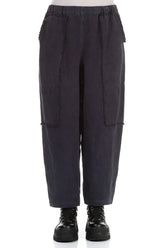 Raw Edge Pockets Slate Blue Heavy Linen Trousers 1