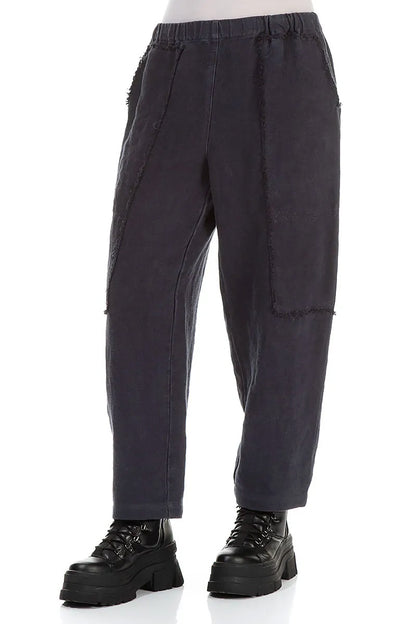 Raw Edge Pockets Slate Blue Heavy Linen Trousers 3