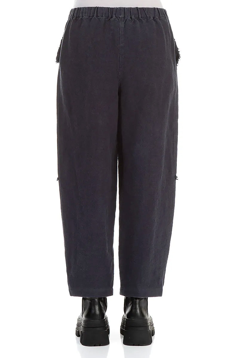 Raw Edge Pockets Slate Blue Heavy Linen Trousers 2
