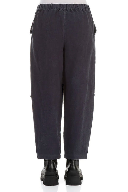 Raw Edge Pockets Slate Blue Heavy Linen Trousers 2