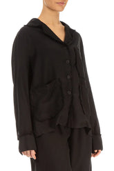 Raw Edge Three Pockets Black Silk Bamboo Jacket 3