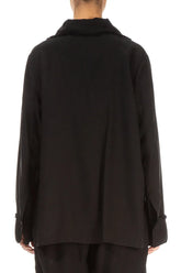Raw Edge Three Pockets Black Silk Bamboo Jacket 2