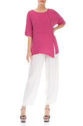 Raw Seam Crinkled Fuchsia Silk Blouse 4