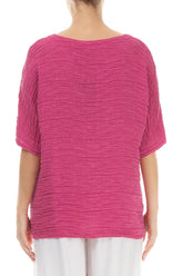 Raw Seam Crinkled Fuchsia Silk Blouse 2