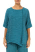Raw Seam Crinkled Turquoise Silk Blouse 1