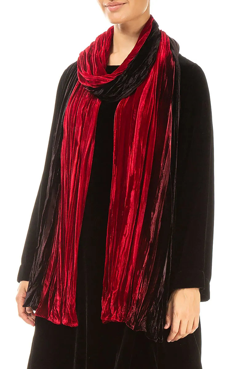 Cherry Red Ombré Silk Velvet Scarf 3