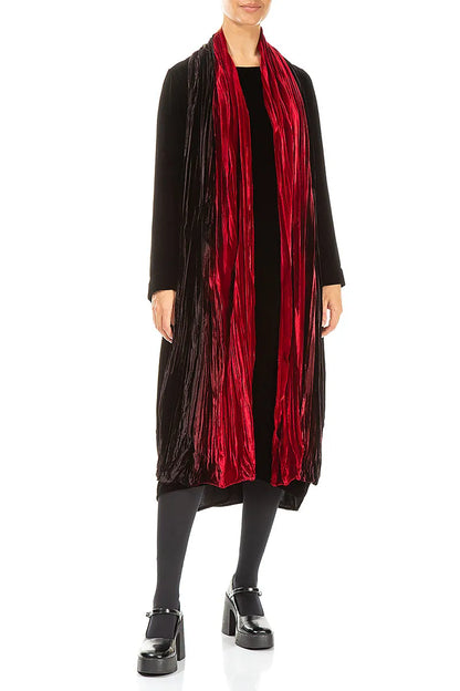 Cherry Red Ombré Silk Velvet Scarf 2