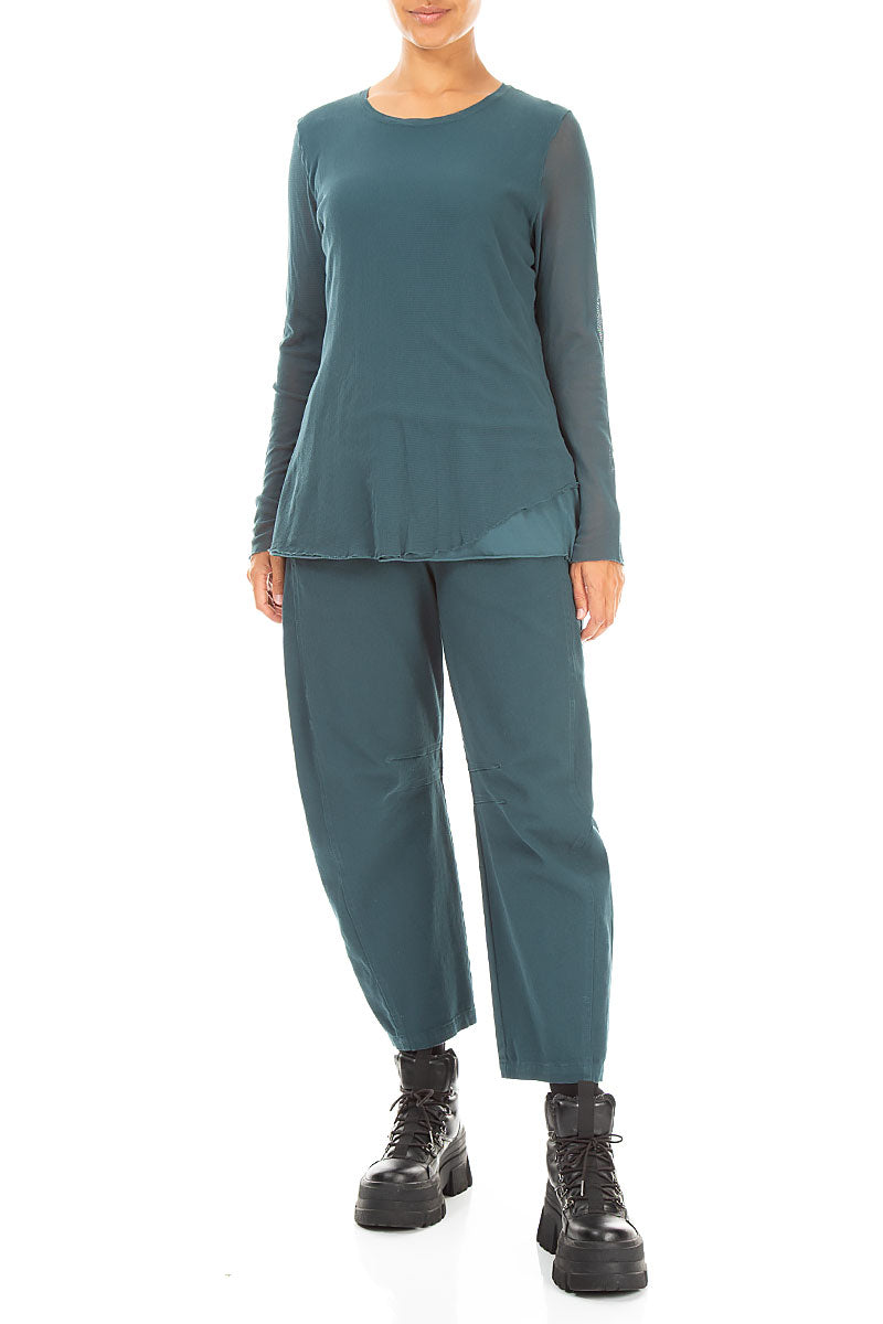 Relaxed Barrel Deep Turquoise Denim Cotton Trousers 4