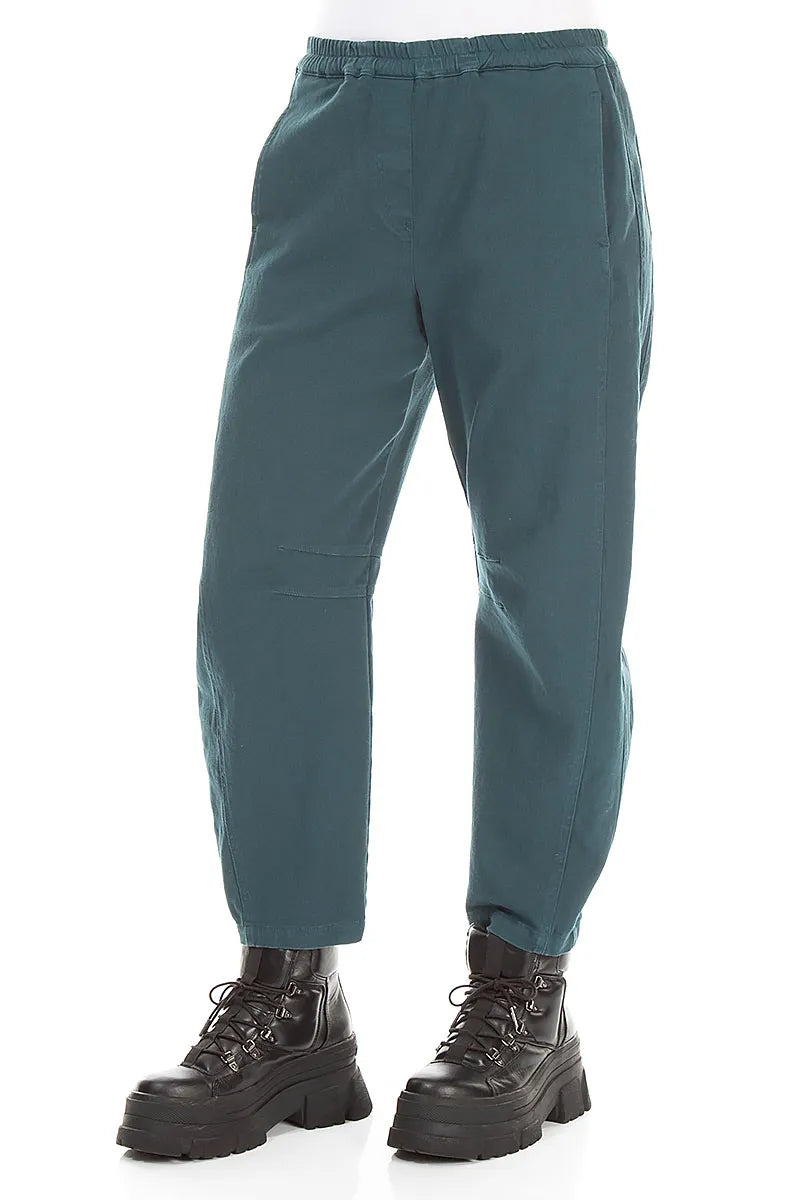 Relaxed Barrel Deep Turquoise Denim Cotton Trousers 3