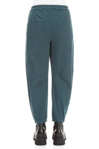 Relaxed Barrel Deep Turquoise Stretch Cotton Trousers