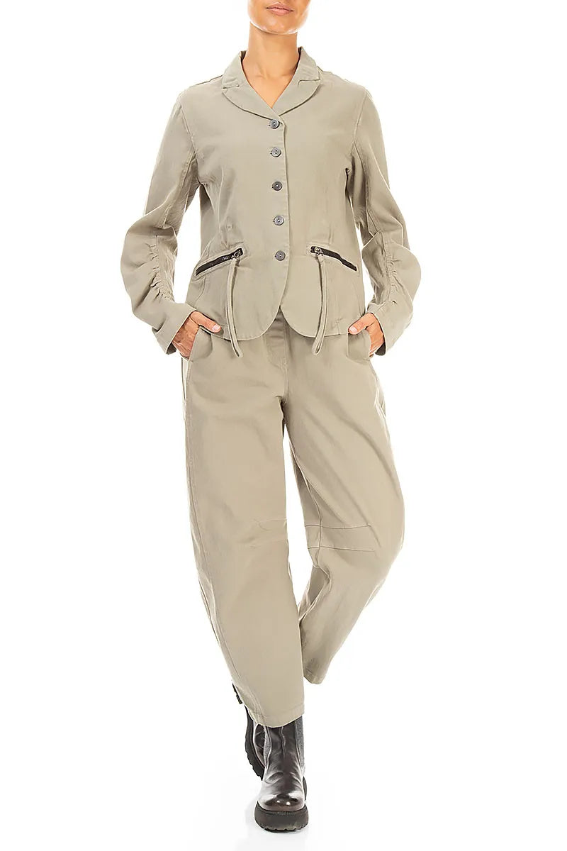 Relaxed Barrel Olive Grey Cotton Trousers