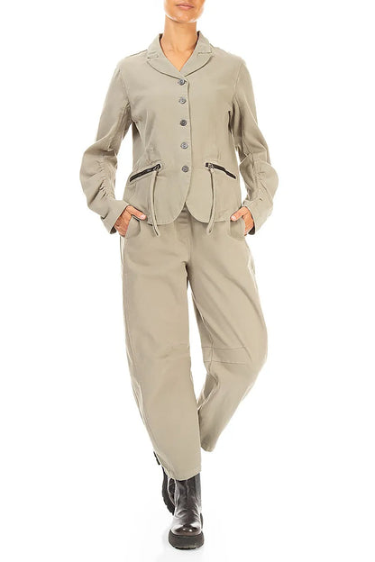 Relaxed Barrel Olive Grey Cotton Trousers