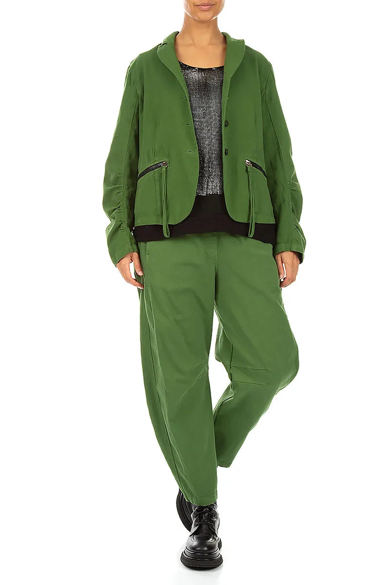 Relaxed Barrel Shamrock Green Denim Cotton Trousers
