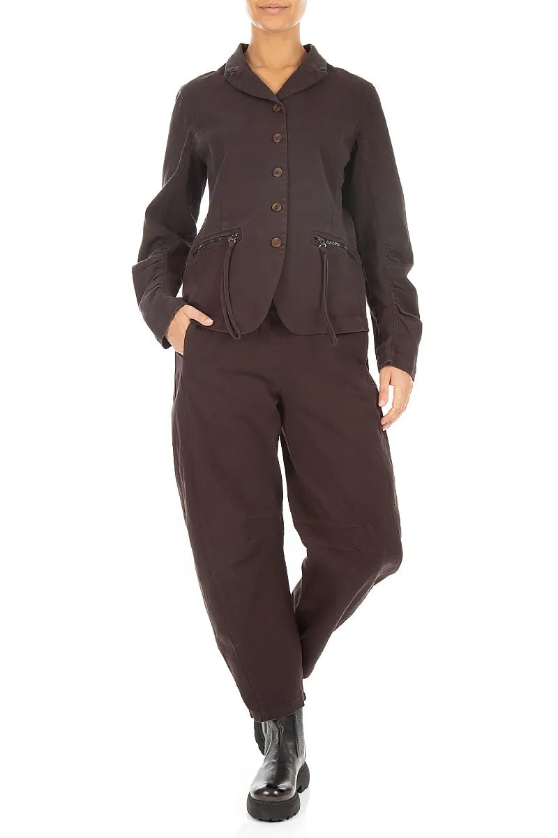 Relaxed Barrel Truffle Brown Denim Cotton Trousers