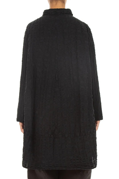 Relaxed Black Checkered Linen Cotton Jacket